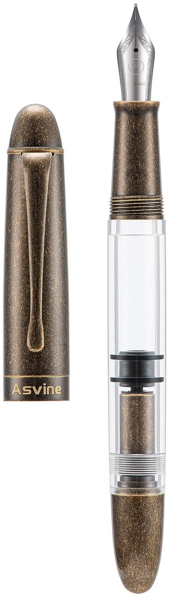 Dailygoods - Asvine P30 Zuiger Vulpen Medium Penpunt, Retro Messing Stijl, Transparante Acryl Grote Inkt Capaciteit Schrijven Geschenkdoos