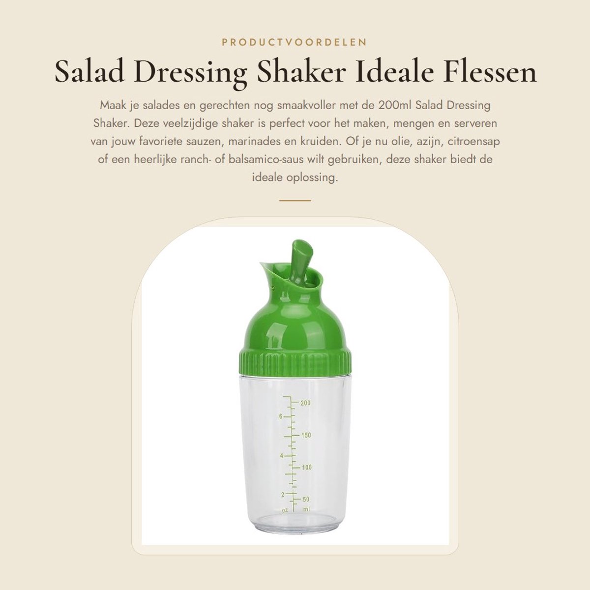 Dailygoods- Saladedressing Shaker 200ml - Dressing Mixer - Spuitfles voor Olie/Vinaigrette - BPA-vrij - Antilek - Hoogwaardige Materialen - Sauzenfles