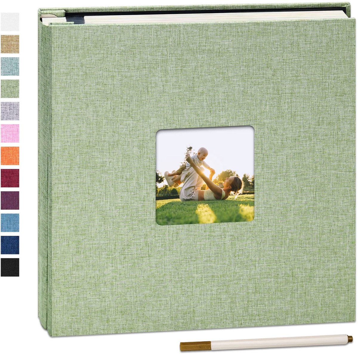 Dailygoods- Fotoalbum Zelfklevend 33 x 32 cm - 60 Pagina’s - Zuurvrij - Waterdicht - Linnen Scrapbook - Metalen Pen