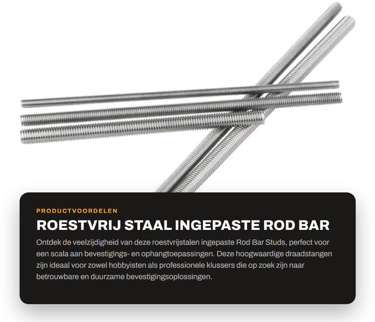 Dailygoods- Rod Bar Studs M8x150mm - Roestvrij Staal - Draadstang - Ingepaste Staaf - Duurzaam - Hoge Kwaliteit