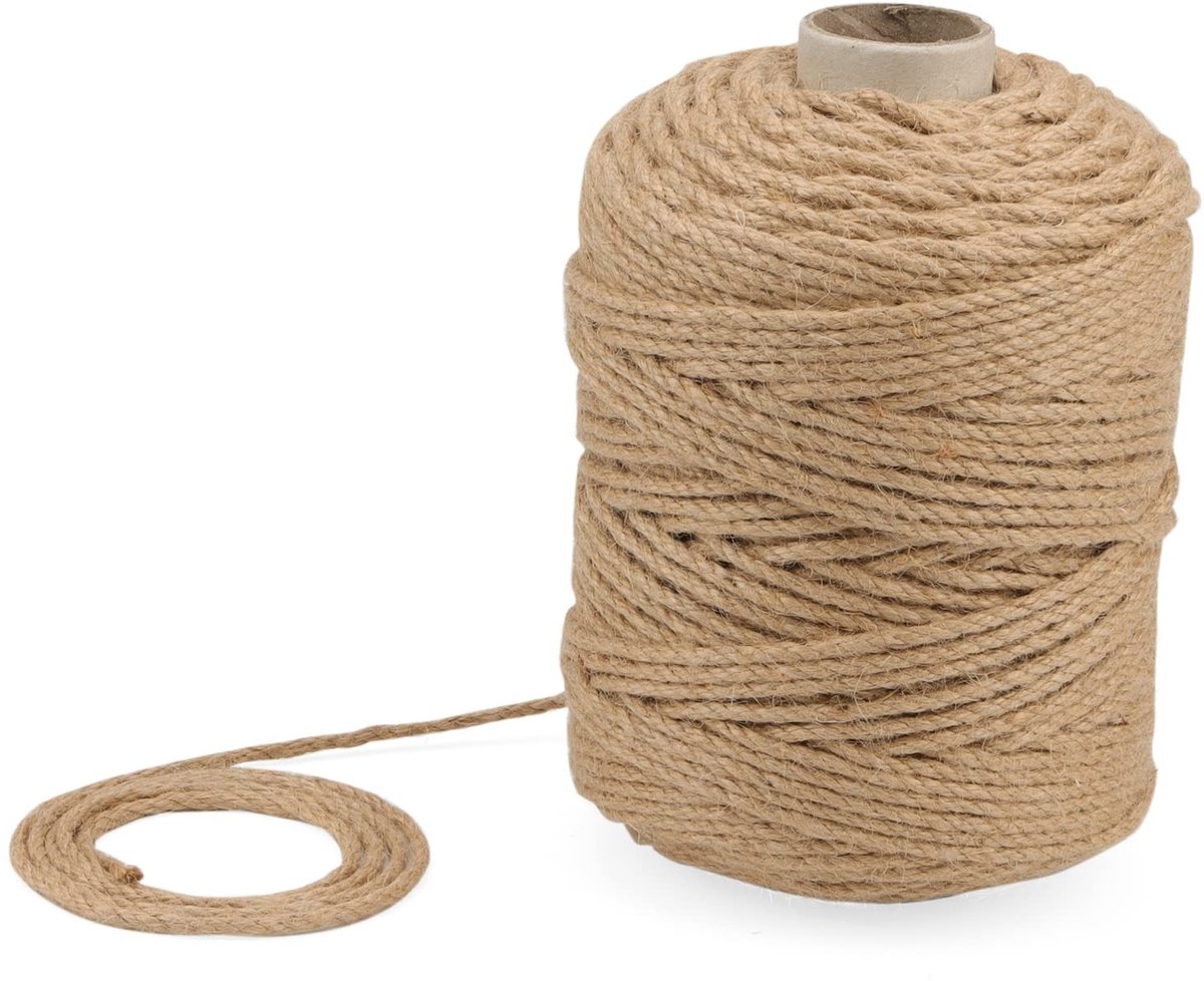 Dailygoods- Jute Touw 150 m x 4 mm - Gedraaid Henneptouw - Sterk Koord - Natuurlijk Koord - Krabpaal Touw - Ideaal voor Knopen