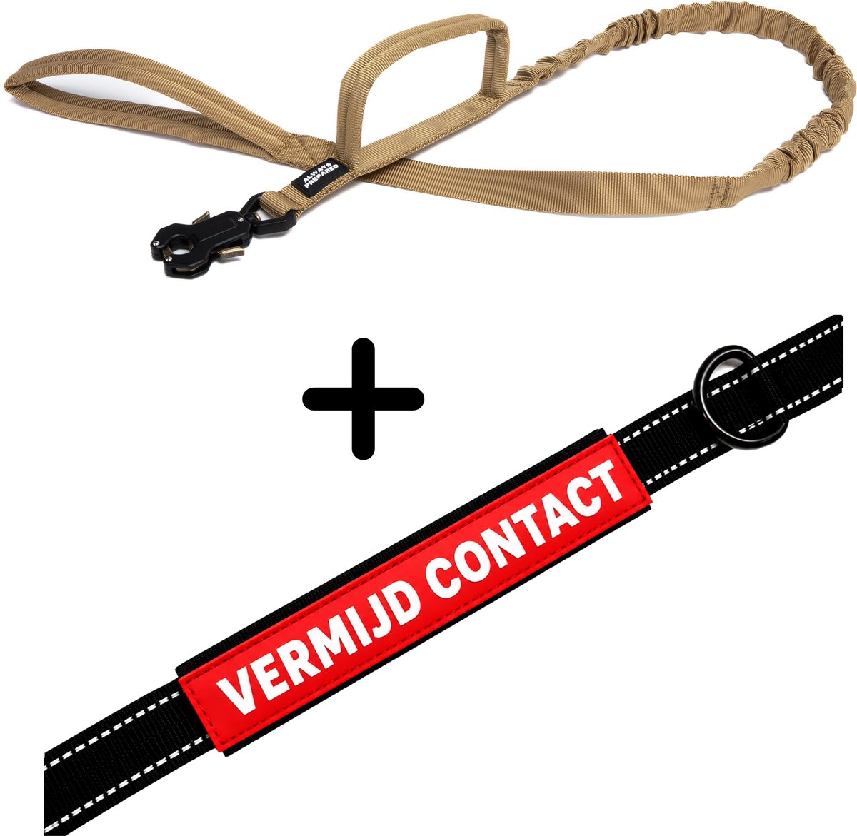 Always Prepared® Pro Hondenriem met Sleeve Vermijd Contact | Elastische Hondenriem | 120 tot 150 cm | Frog Clip | Dubbel Handvat | PVC Waarschuwingssleeve