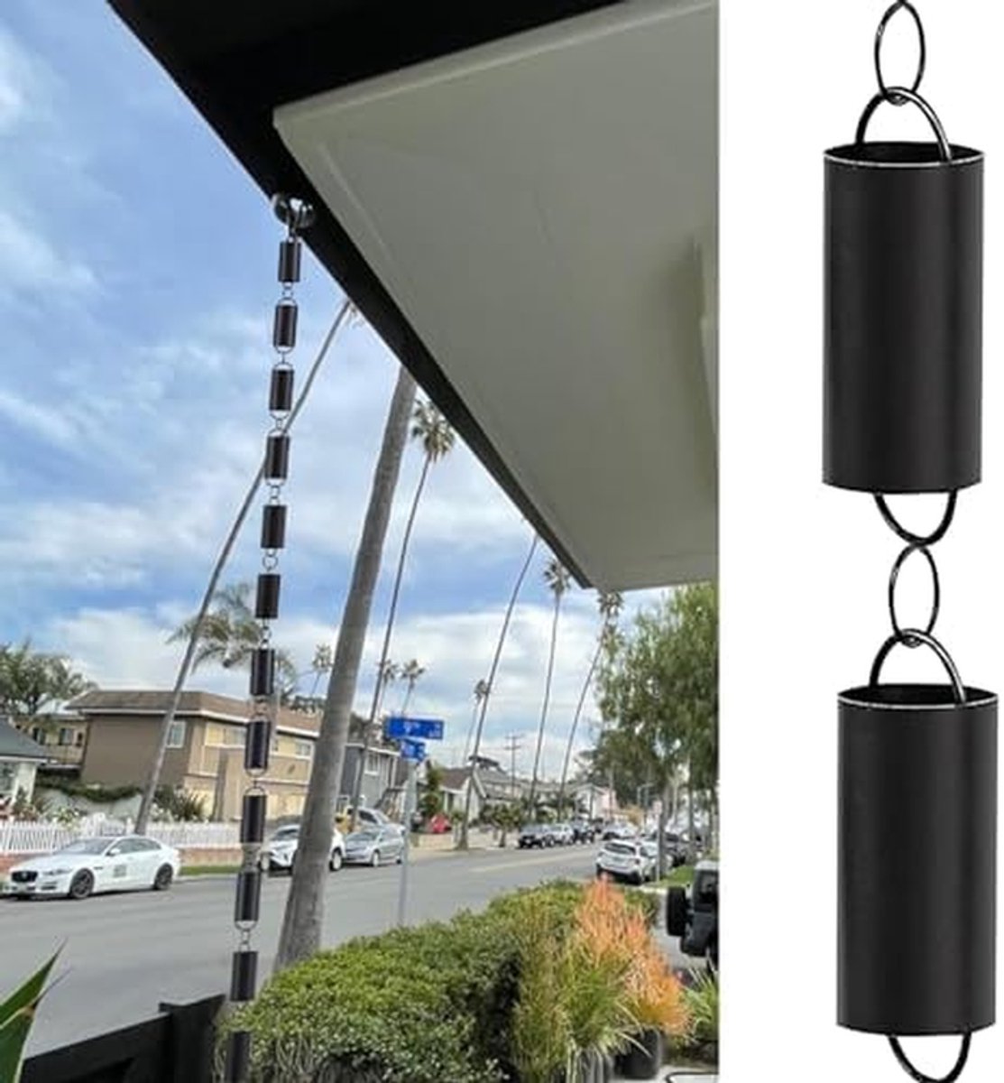 Regenketting Aluminium - Decoratieve Afvoer - Tuin Verfraaien - Elegante Waterstroom - Verstelbaar 1-5m - Zwart