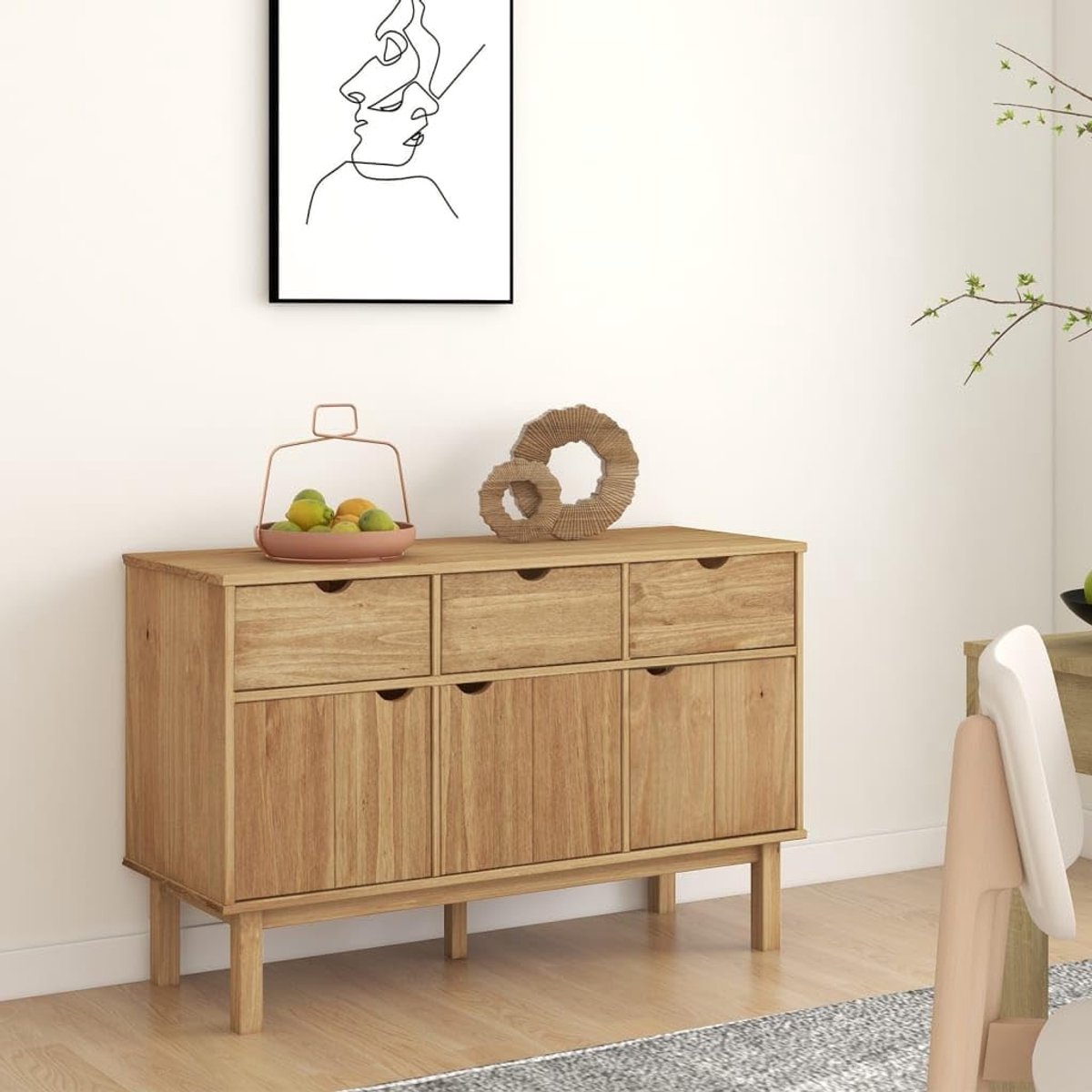 Dressoir - Bijzetkast - Woonkamer Inrichting - Massief Grenenhout - 114 x 43 x 735 cm - Br