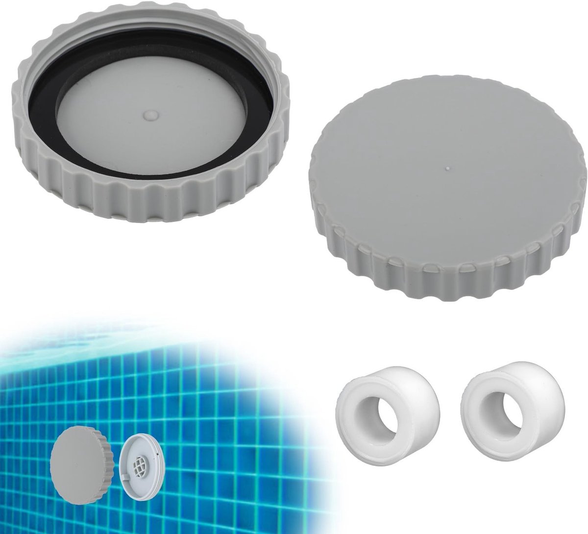 Dailygoods- Zwembadplug 2 Stuks - Waterdichte Tape - Zwembadjetsproeierafdekkingen - Bovengrondse Skimmerplug - Grijs - Kunststof/Siliconen - Zwembadafdichtplug