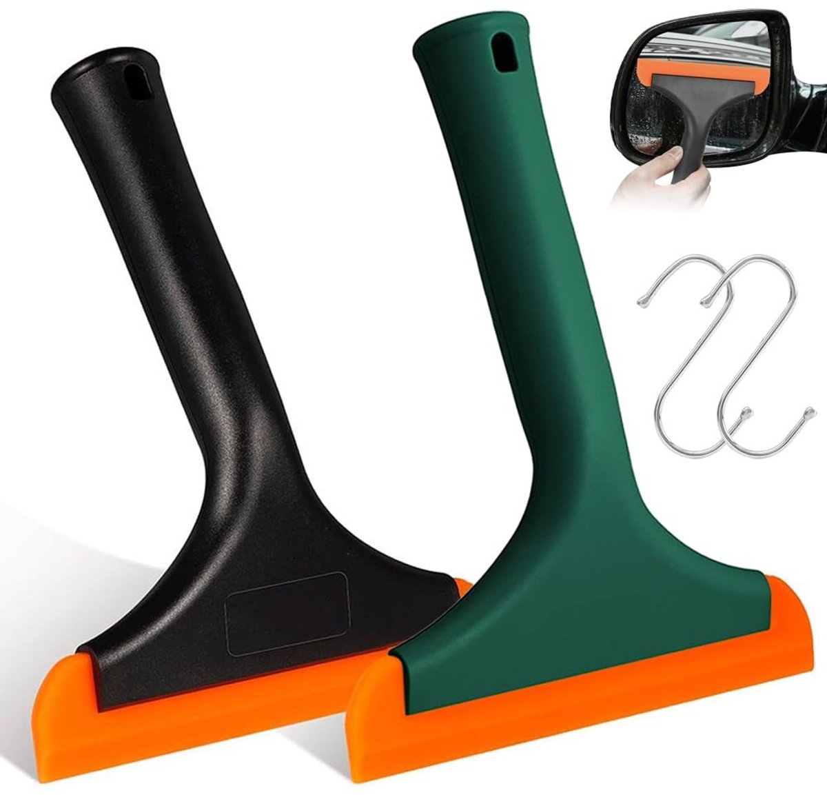 Dailygoods - Siliconen raamtrekker, 2 stuks, kleine ruitenwissers, auto, siliconen raamtrekker, auto voor autoruiten, spiegel, glas (donkergroen/zwart)