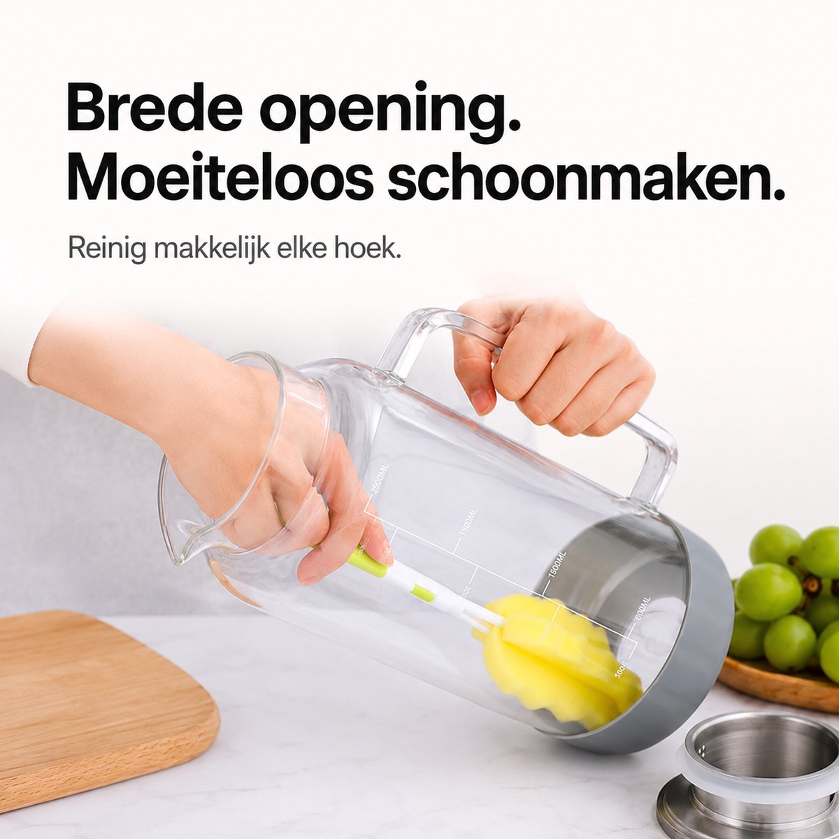 BOTC Karaf van glas - 2L - IJstheekan - Antislip - Siliconen bodem en nauwkeurige Schaalverdeling - voor Koelkast - Grijs — cadeau in Koken & Dineren - foto 2