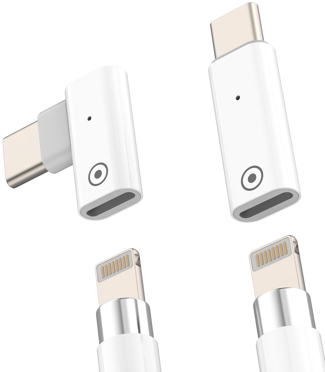 Dailygoods - Lightning naar USB-C Adapter voor Apple Pencil 1e generatie (2 stuks)