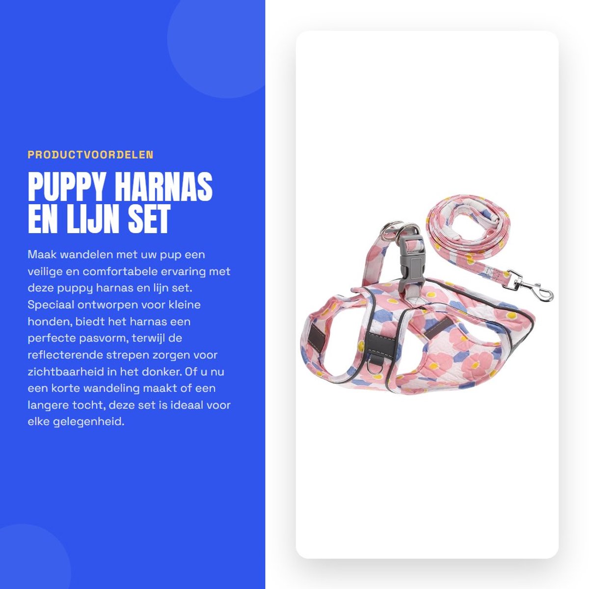 Dailygoods- Puppy Harnas - Set met Lijn - Reflecterende Strepen - Ademend Polyester - Veilig Sluitsysteem - Duurzaam en Comfortabel - Hondentuig