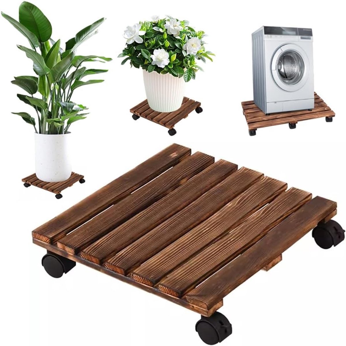 Plantenwagen met wielen - Bloempot standaard - Planten verplaatsen - Veelzijdig en robuust - 30 x 30 cm - Houtkleur