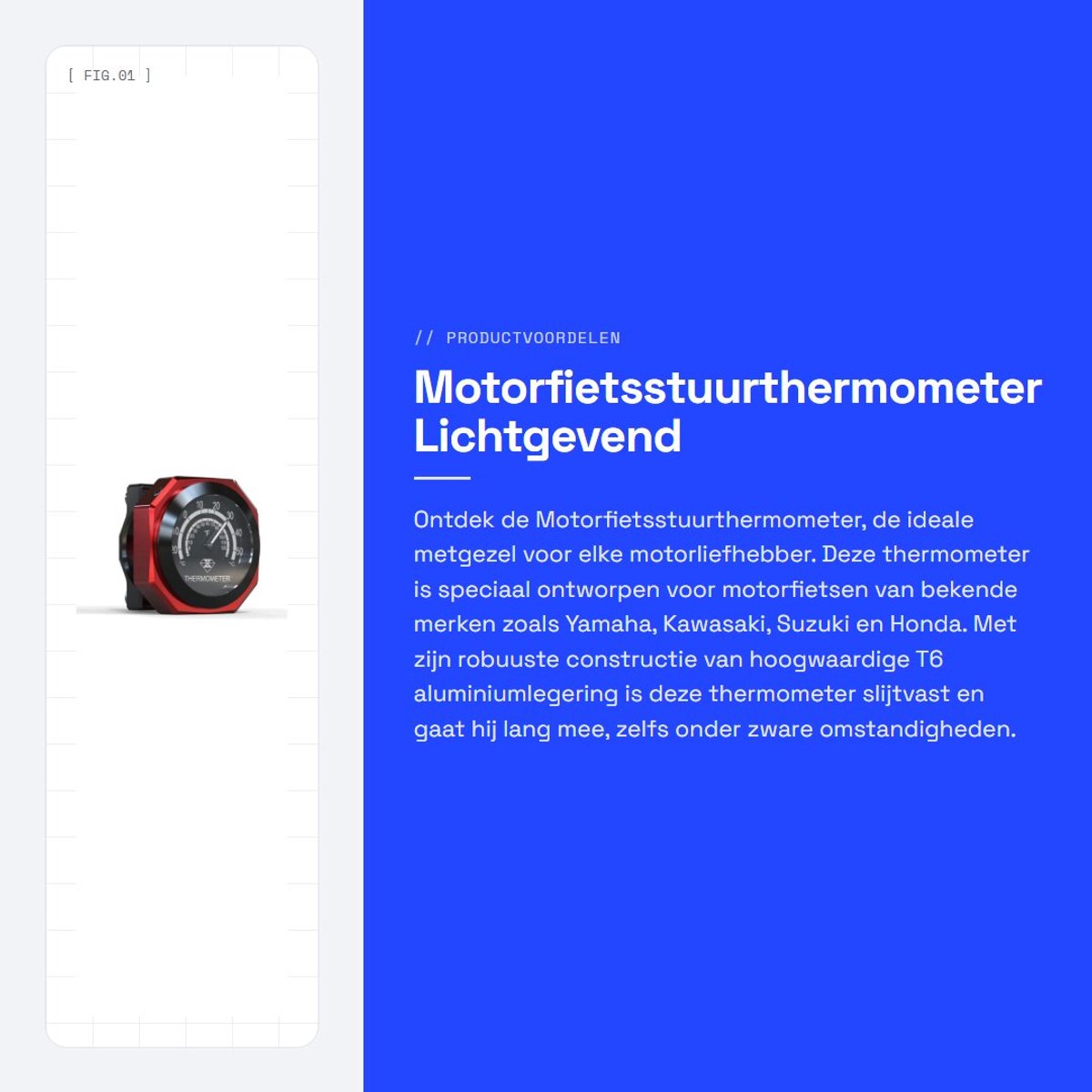 Dailygoods- Motorfietsstuurthermometer Waterdicht - Fluorescerende Wijzer - Aluminiumlegering - Eenvoudig te Installeren - Robuust Materiaal - Slijtvast - Motorfiets Thermometer