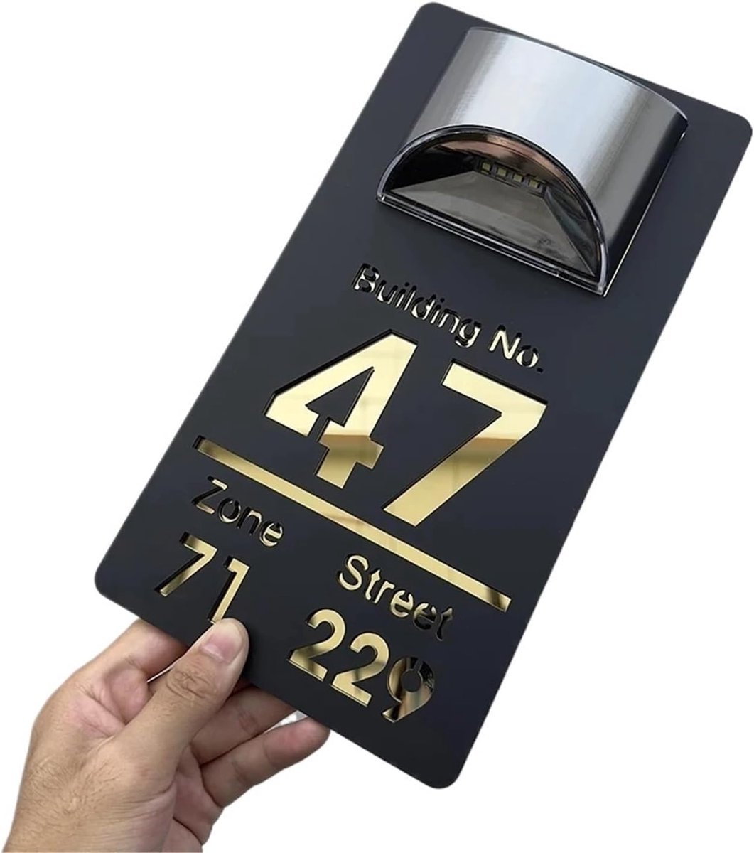 Huisnummer - Adresverlichting - Adres Zichtbaar - Zonne-energie LED - 25 x 15 cm - Zwart Rosé Goud