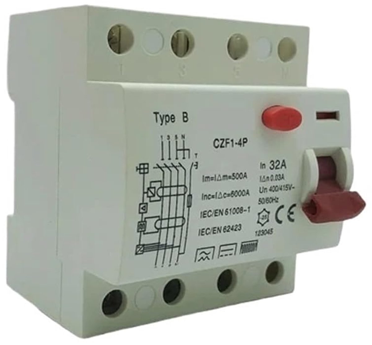 Aardlekschakelaar - Lekstroomschakelaar - Elektrische Beveiliging - Type B AC-klasse - 25A 40A 63A - Grijs