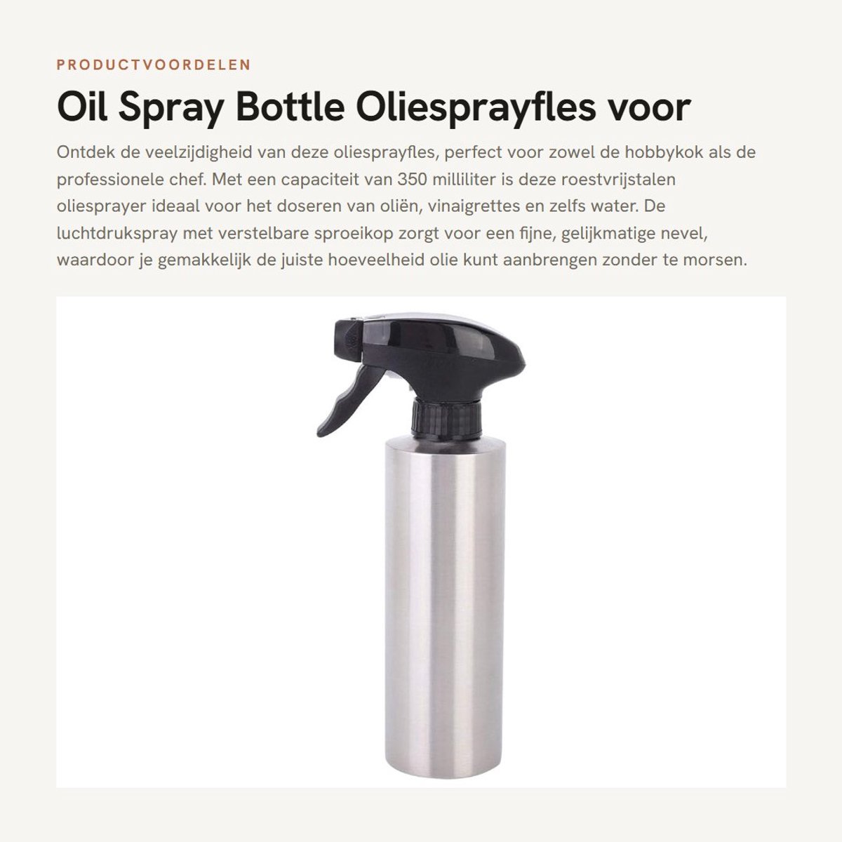 Dailygoods- Oliesprayfles 350 ml - Roestvrij Staal - Luchtdrukspray - Verstelbare Sproeikop - Barbecue Tool - Corrosiebestendig - Olieverstuiver