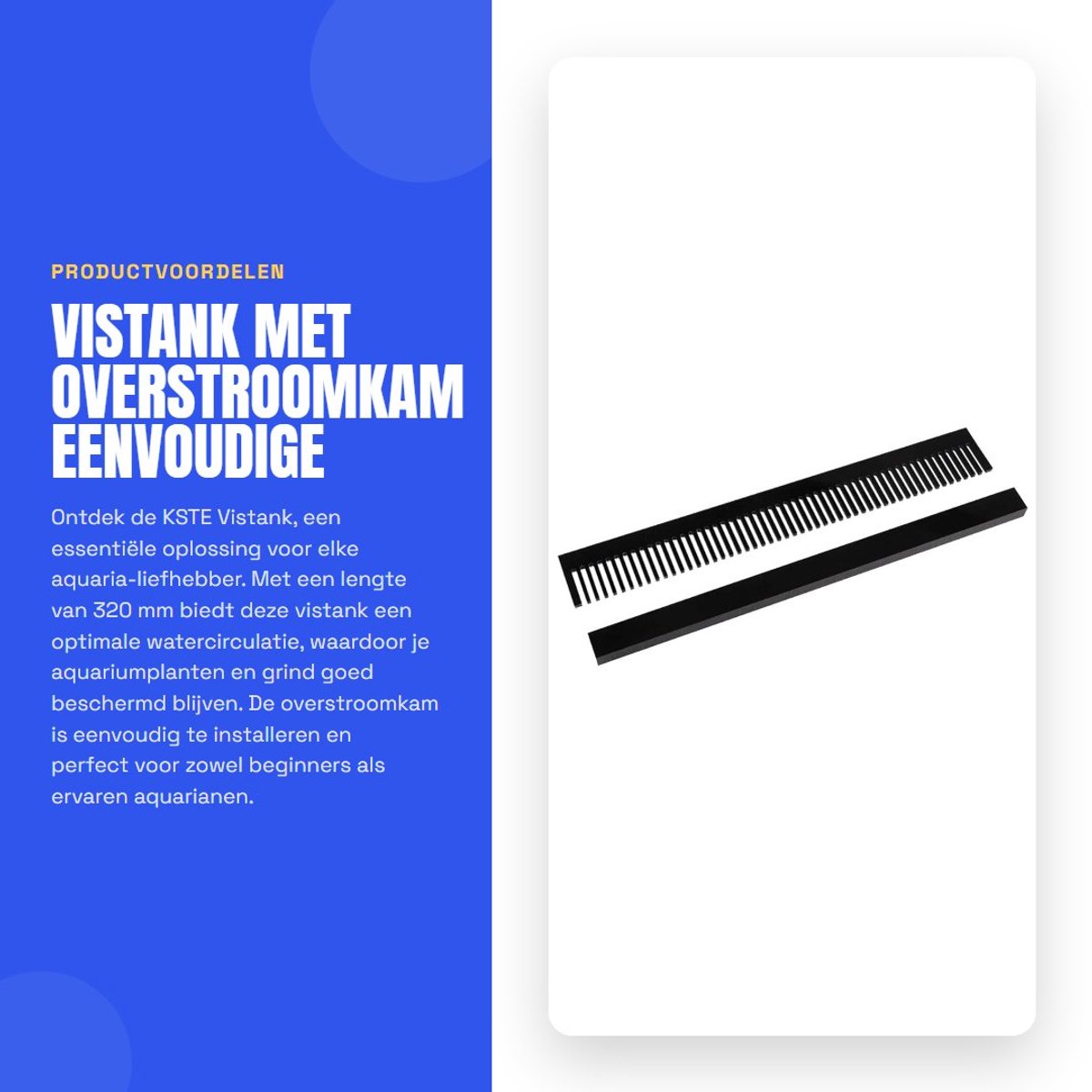 Dailygoods- Vistank 320 mm - Overstroomkam - Afneembare Kam - Zwart - Marineblauw - Hoogwaardig Acrylmateriaal - Aquariumkam