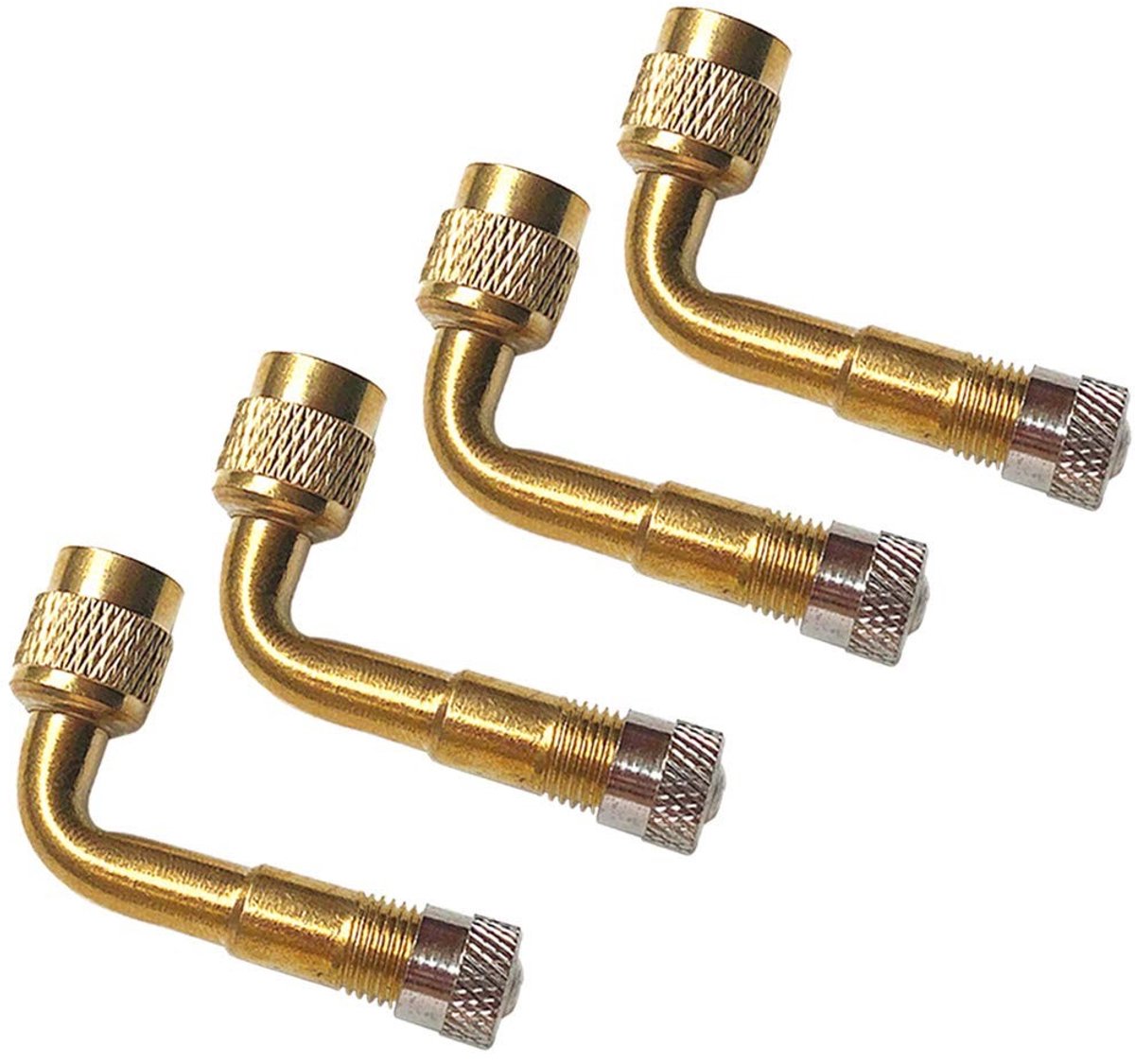 Dailygoods - 4-delige 90 graden bandvulkraagverlengstuk - Schrader-klepadapter - Gouden kleur - Geschikt voor auto, vrachtwagen, motorfiets, fiets, sc...