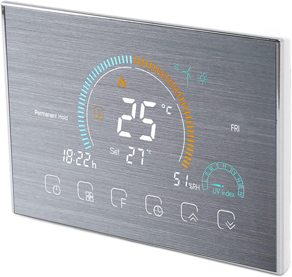 Slimme Thermostaat - Programmeerbare Thermostaat - Energie Besparen - Weersvoorspelling UV - 15 mm - Zilver