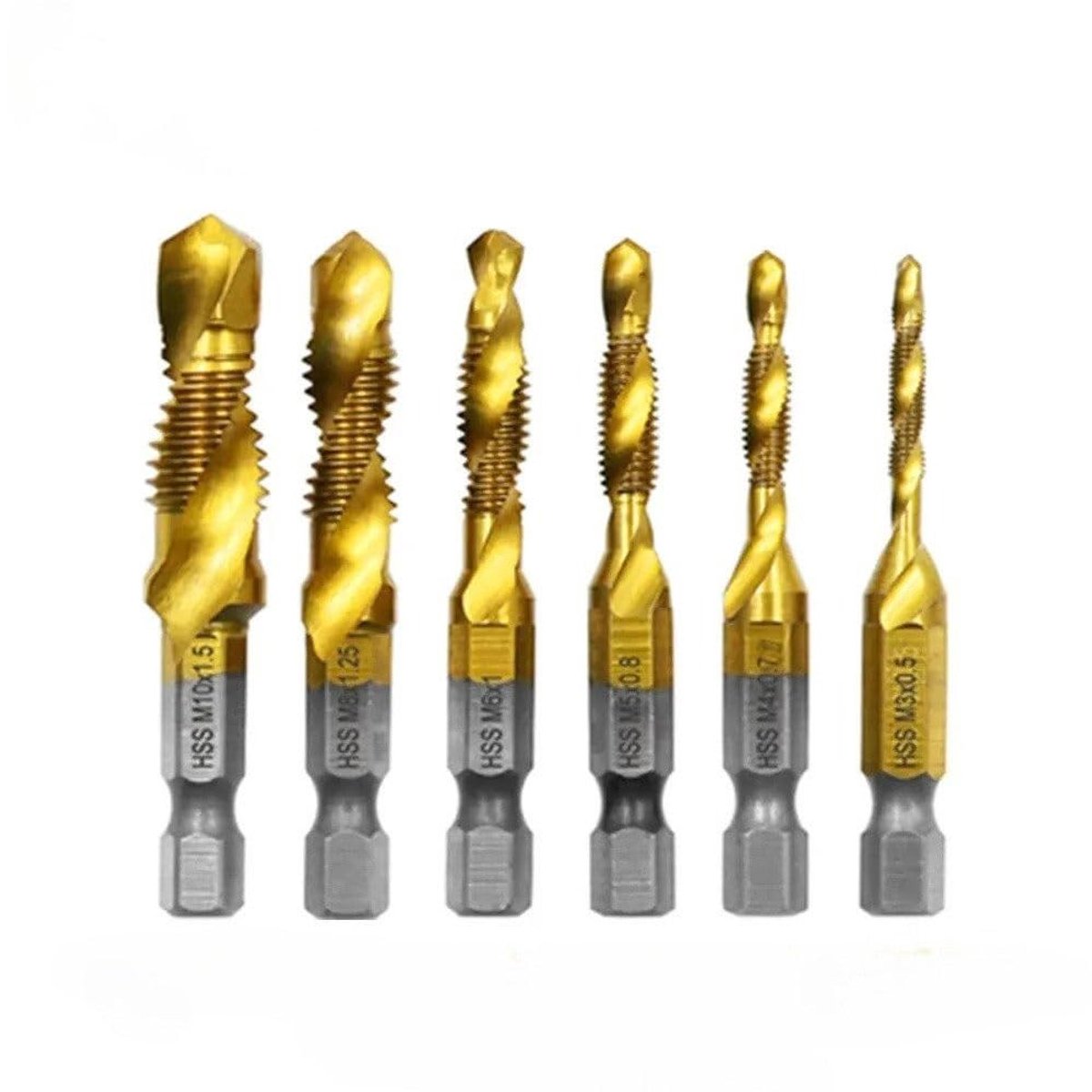Composiet Tapboor Set - Metaalboren Tappen - Gaten Boren - Geïntegreerde Functies - 6 Delig - Goudkleurig