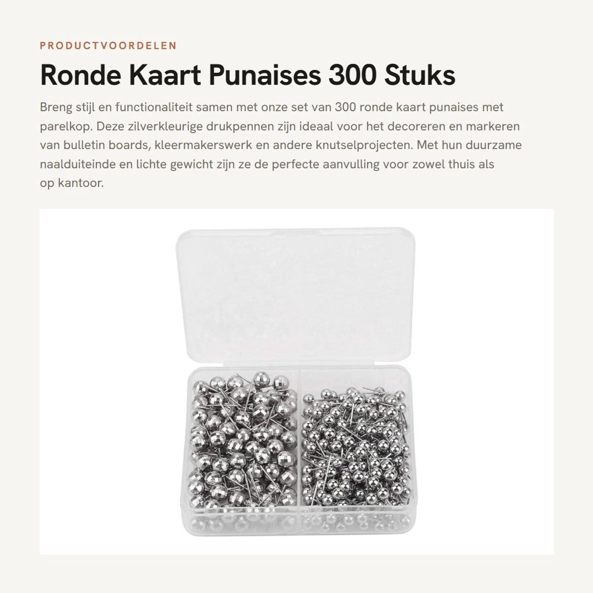 Dailygoods- Punaises 300 Stuks - Ronde Kop - Kurk Prikbord - Duurzaam Roestvrij Staal - Praktisch Gereedschap - Opbergkoffer - Naalden