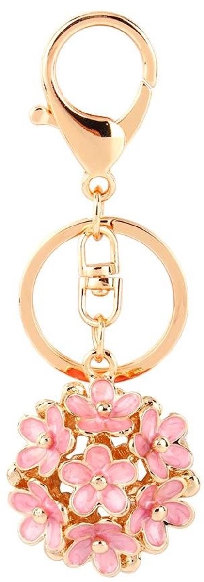 Dailygoods- Sleutelhanger Elegante Roze Bloem - Kristallen Hanger - Sleutellabels - Sleutelhanger Ringen - Sleutelhanger Auto - Hoogwaardig Materiaal - Hangertje