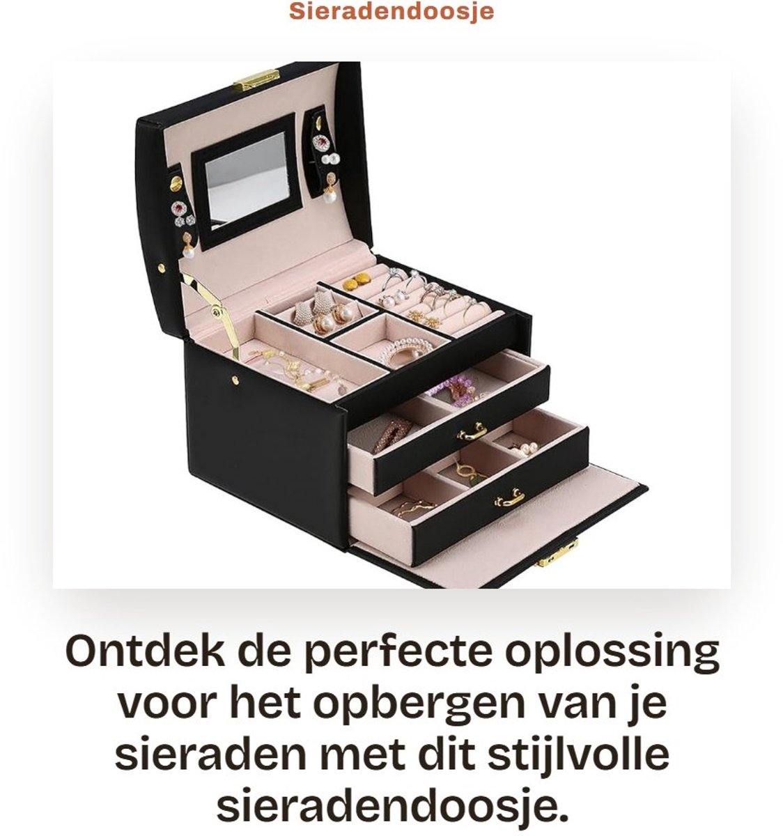 Dailygoods- Sieradendoosje Drielaags - Sieradenopslag - PU-lederen Koffer - Metalen Houders - Fluwelen Voering - Draagbaar Slot - Sieradenkoffer