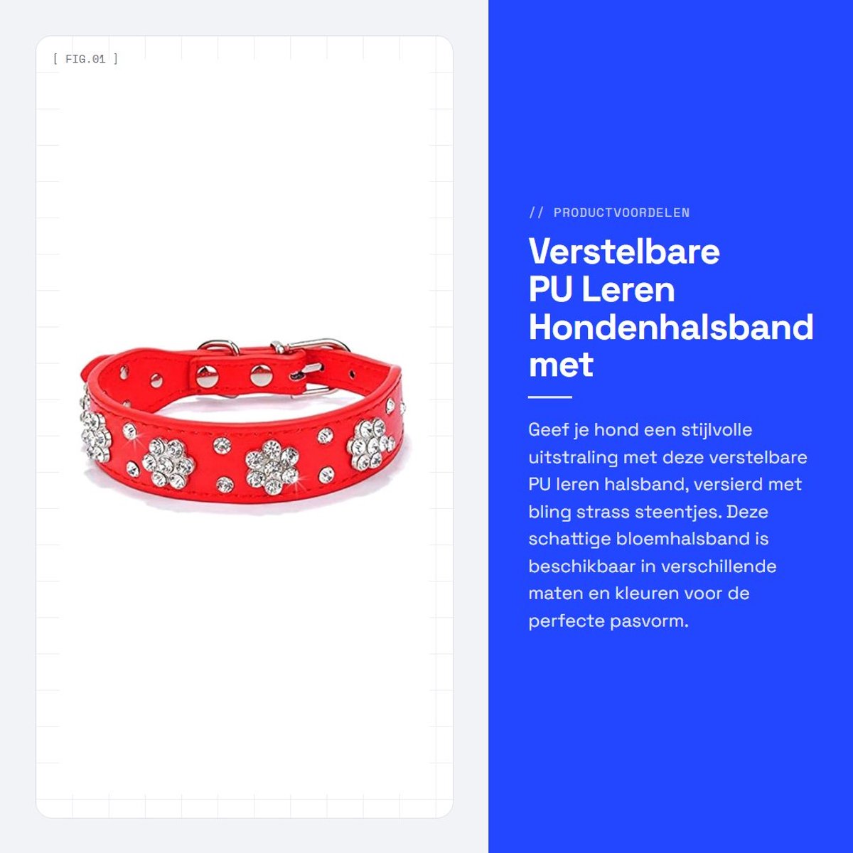 Dailygoods- Halsband Schattige Bloem Strass - Verstelbare Maten - Kunstleer - Hondenhalsband - Bling Diamanten Gesp - 5 Oogjes Verstelbaar - Hondenkraag