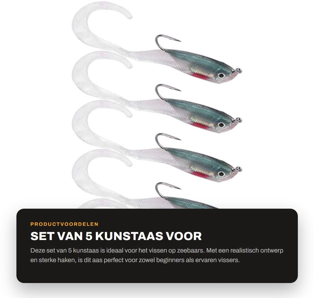 Dailygoods- Kunstaas Set 5 Stuks - Kunstmatige Nep Aas - Zachte Lokt Zeebaars - Hoge Sterkte Haken - Lichtgewicht en Compact - Vishaak