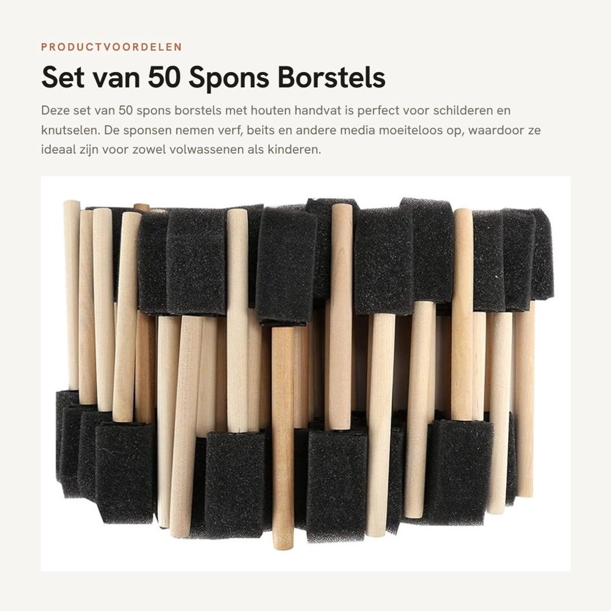 Dailygoods- Sponsborstels 50 Stuks - Houten Handvat - Schuimen Verfkwasten - Schilderen - Kunstlessen - Geschikt voor Aquarelverf - Schilderkwasten