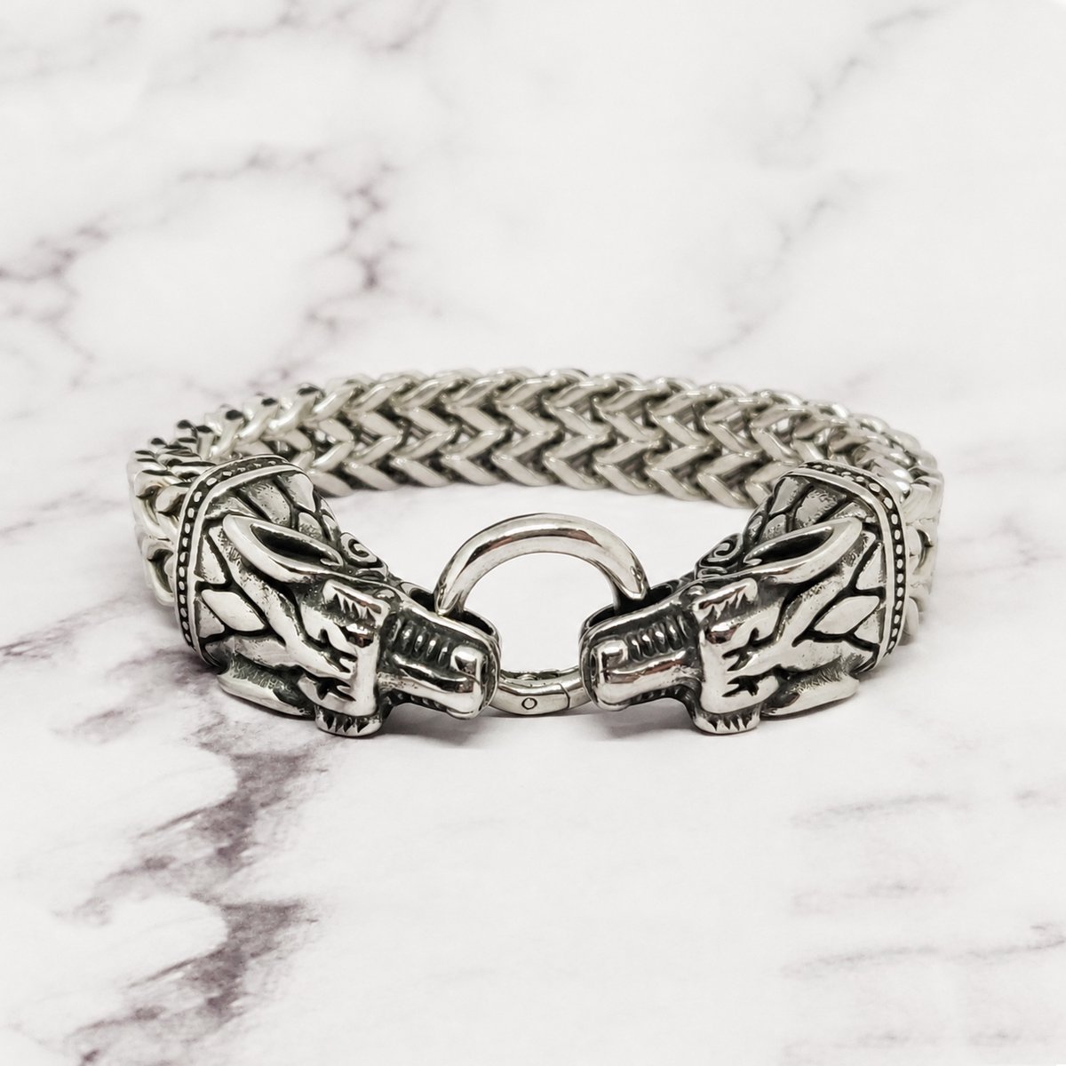 Mei's - Viking The Dragons - armband heren - draak - RVS zilver - polsmaat 18 cm