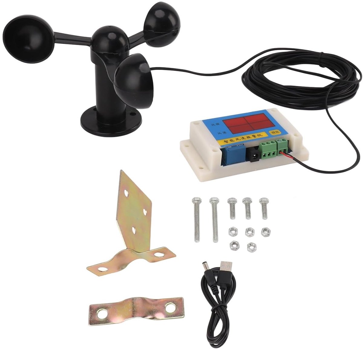 Windsnelheidsanemometer met Alarmfunctie voor Torenkraan - USB-aangedreven, Hoge Precisie en Buitentoepassing