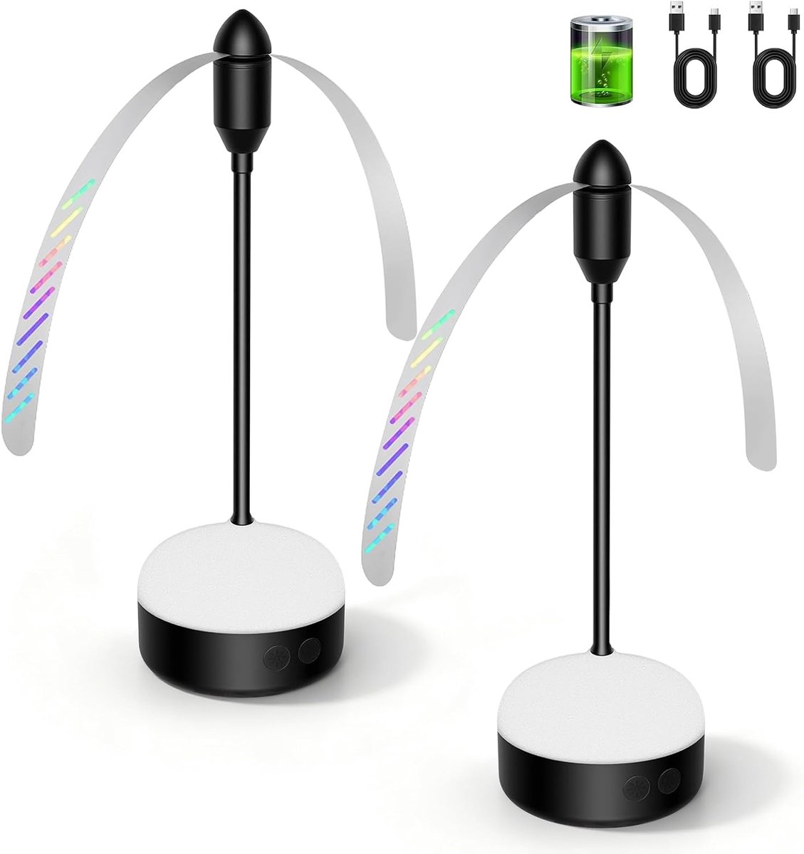 Set van 2 oplaadbare muggen- en vliegenventilatoren met LED-verlichting voor binnen en buiten, geschikt voor picknick, kamperen, tuin en terras.