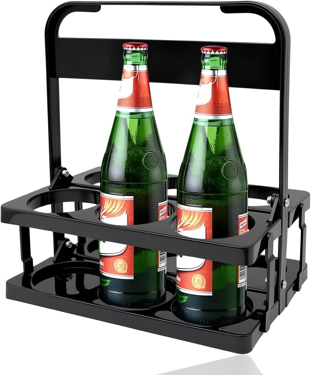 Draagbare Flessenhouder voor 6 Flessen - Opvouwbare Plastic Drankdrager met Handvat voor Bier, Wijn en Drankjes in KTV en Restaurants (31×24.5×18cm, Zwart)