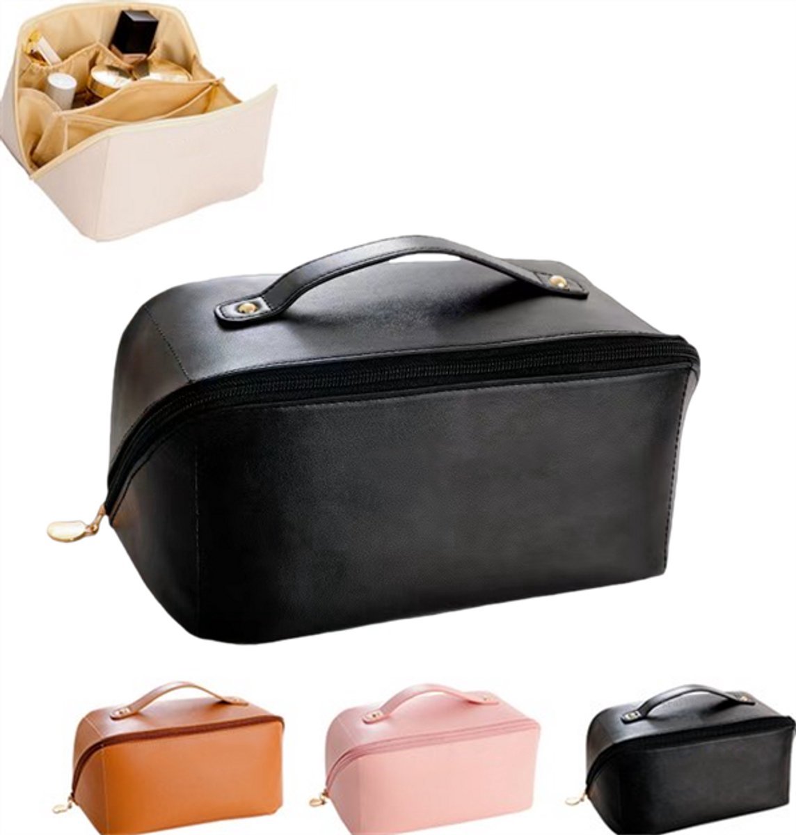 casalora - Toilettassen - Beautycase - Draagbare toilettas - Reis Make up tas - Make-up Tas - Cosmetica Tas - Toilettas - Organizer - PU leer - Uitklapbaar - Zwart