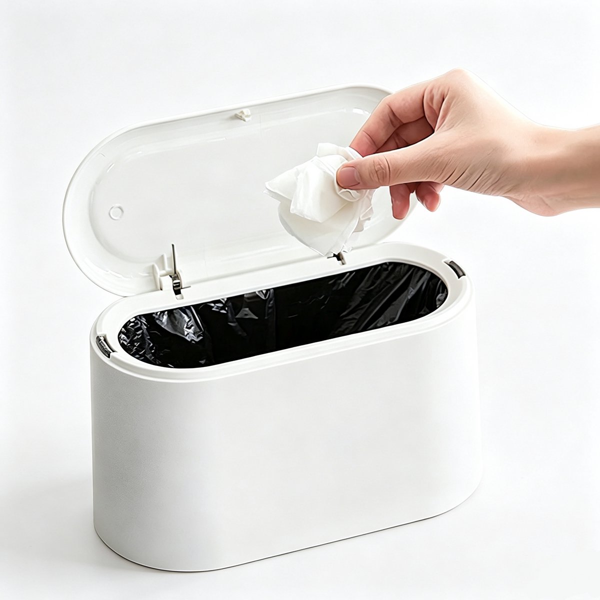 1 stuk - Mini vuilnisbak - afneembaar met deksel - kleine plastic vuilnisbak - pop-up desktop vuilnisbak - voor badkamer, kantoor, keuken, bureau desktop vuilnisbak / pluis verzamelbak - wit