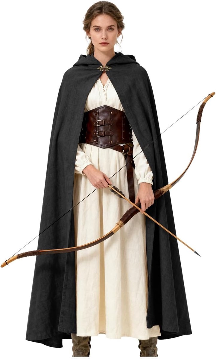 Medieval Linnen Cape met Kap voor Heren en Dames, Perfect voor Halloween en Cosplay, Zwart