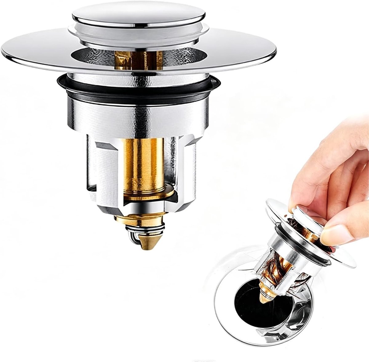 Pop-up wastafelstop met anti-knock filter voor keuken, badkamer en badkuip, gemaakt van roestvrij staal en duurzaam koper (33-40mm)