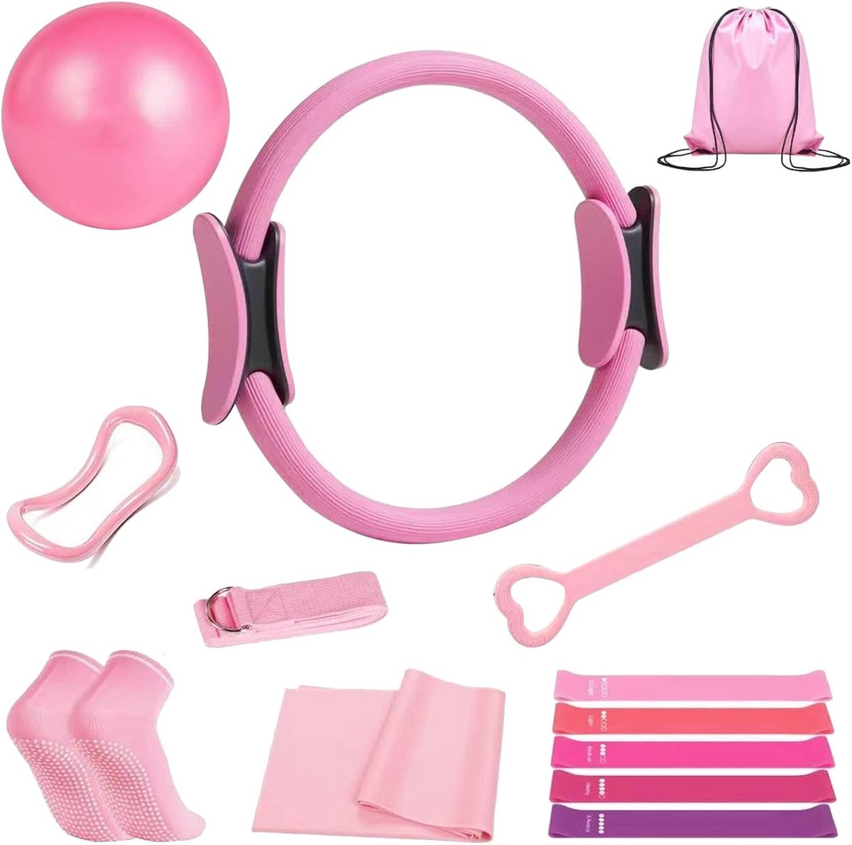 Complete Pilates Set voor Thuistraining - Inclusief Pilates Ring, Oefenbal en 5 Weerstandsbanden voor Effectieve Workouts