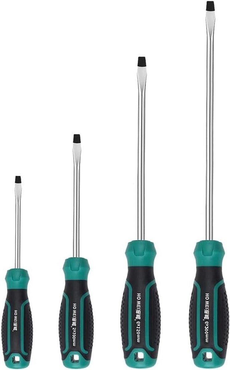 Schroevendraaierset 4-delig - Platte schroevendraaiers - Klusjes en reparaties - Magnetische punten - 3-6 mm - Zilver/zwart/groen