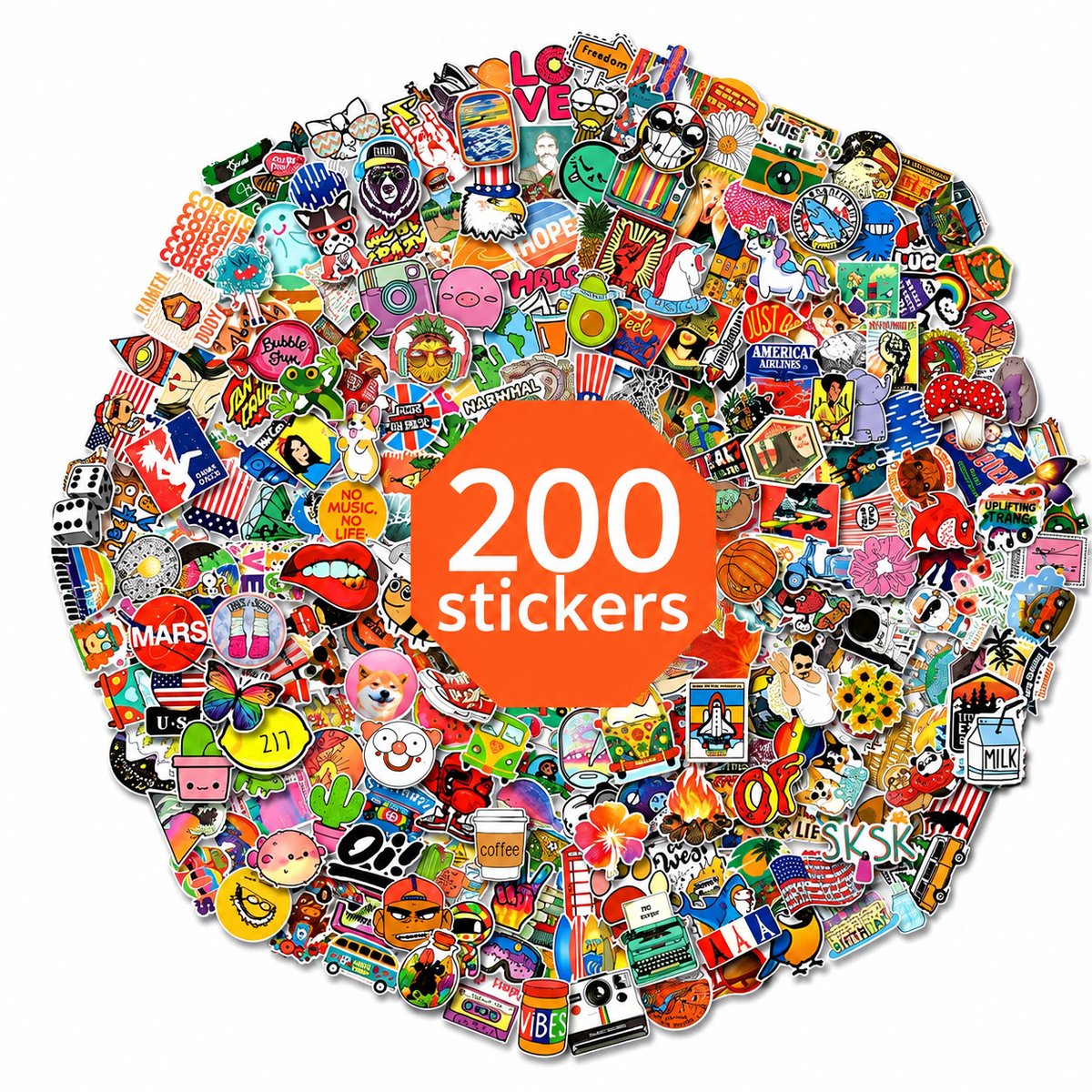 200 Mystery Stickers – Grote Stickerbomb Mix met random stickers