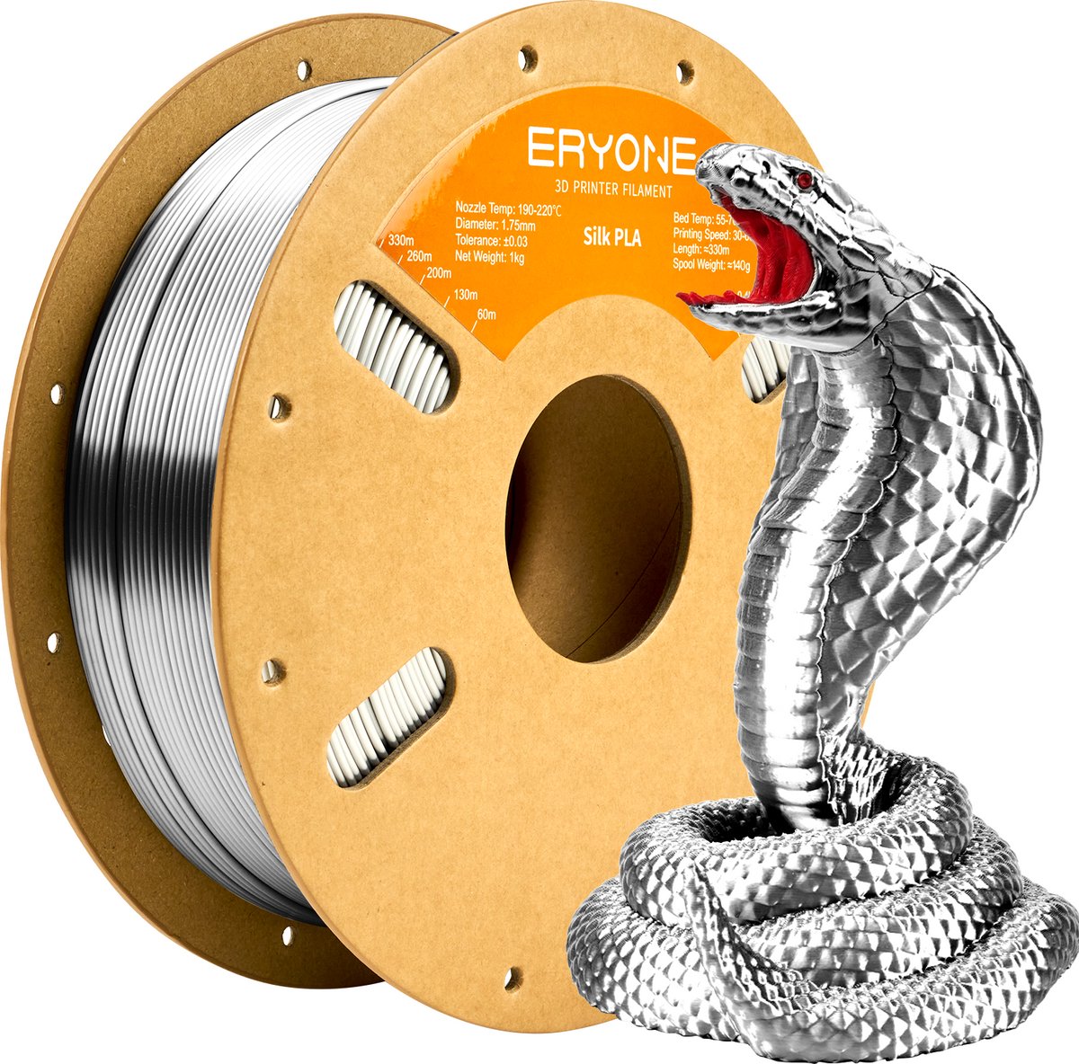 Eryone Silk PLA Filament 1.75mm 1kg Voor 3D Printer en 3D Pen Zilver