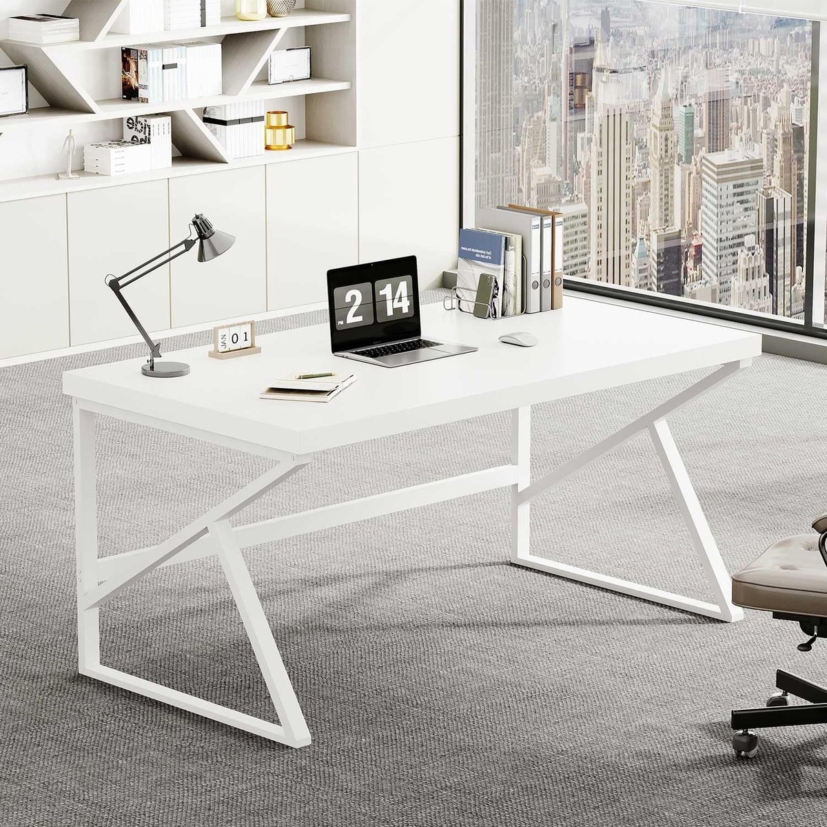 Bureau met lade en kastje - Wit - 120 x 60 x 75 cm - Opbergruimte - Voor Thuiswerkers