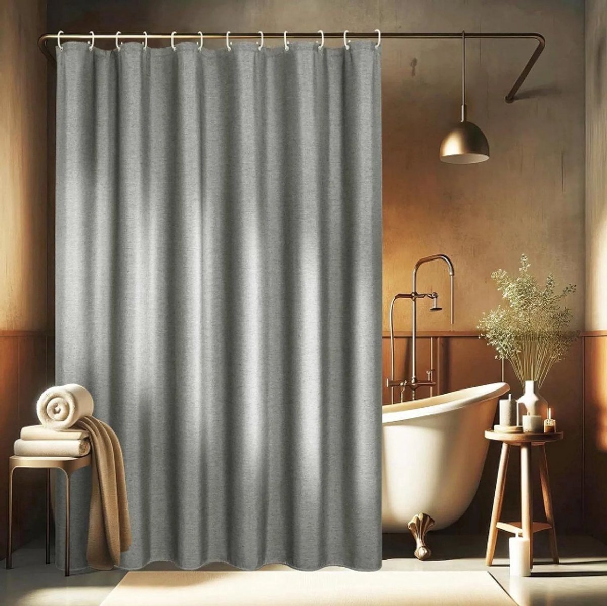Linnen getextureerd douchegordijn-Polyester waterdicht-Anti-schimmel wasbaar stoffen badgordijn voor de badkamer-180x200cm-met 12 ringen