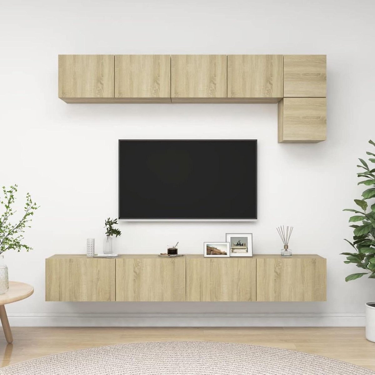 Tv-kast set - Muurkast Hifi - Woonkamer Organizer - Veel Opbergruimte - 89 cm Breed - Sonoma Eiken