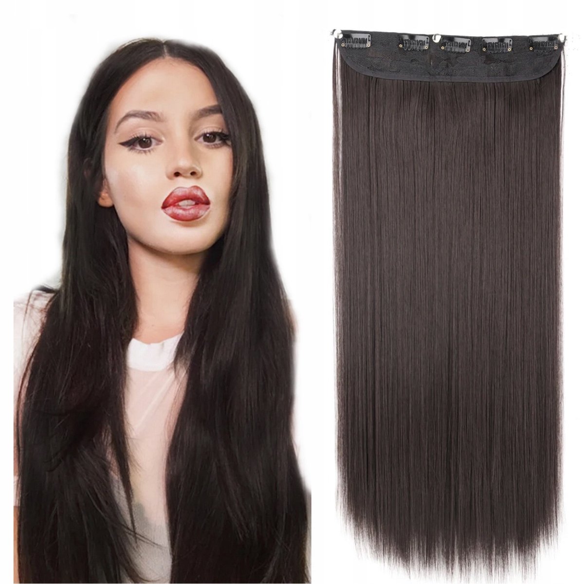Clip-in haarverlenging lichtbruin 70 cm - merkloos
