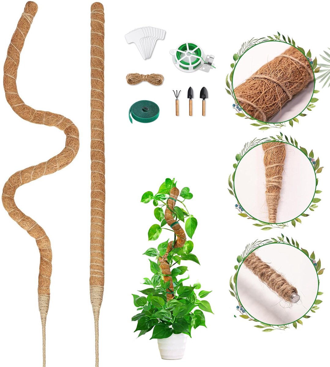 2-Pack Mosstokken - Mospaal Voor Plantenmonster - Buigbare Monstera-Steun - Natuurlijke Kokospalen - Voor Monsters Pathos