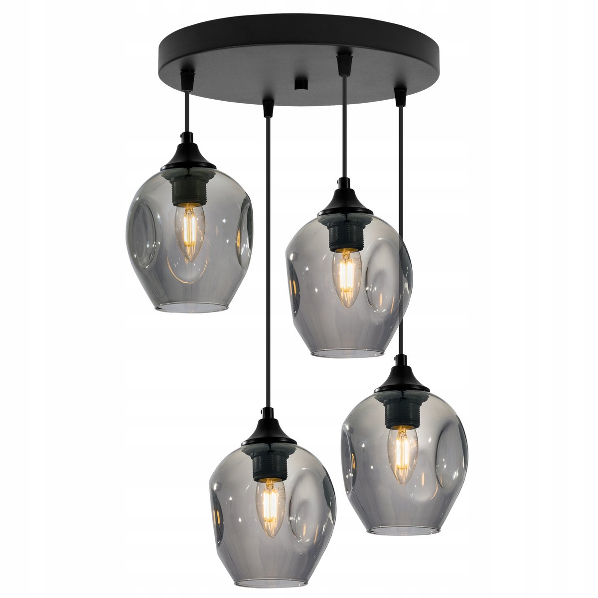 Luxe zwarte hanglamp met glazen kappen, 4x E27, ideaal voor keuken/woonkamer