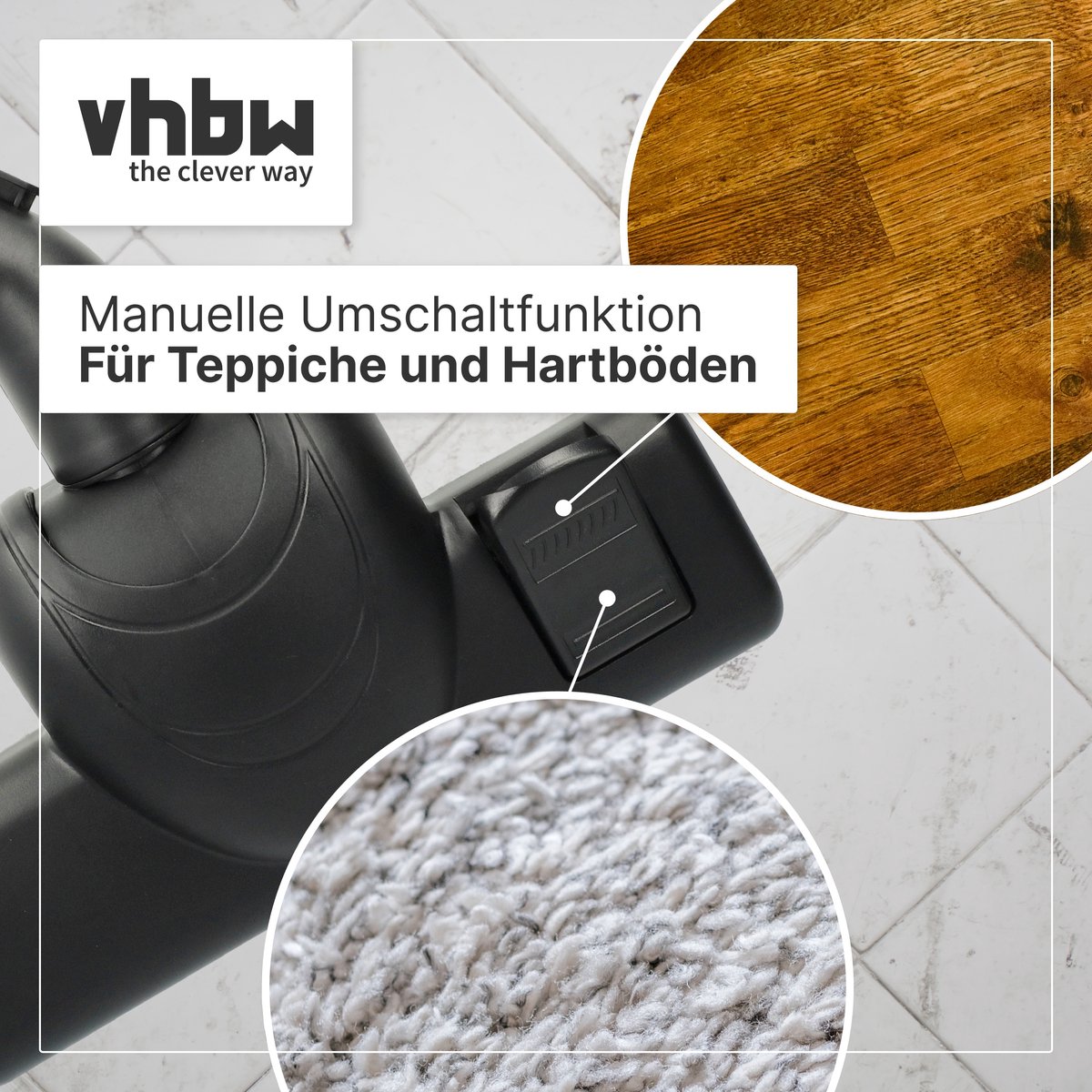 vhbw vloerzuigmond type 33 voor tapijten, compatibel met Dirt Devil-stofzuigers met een ronde aansluiting van 32 mm, 2x draadopnemer