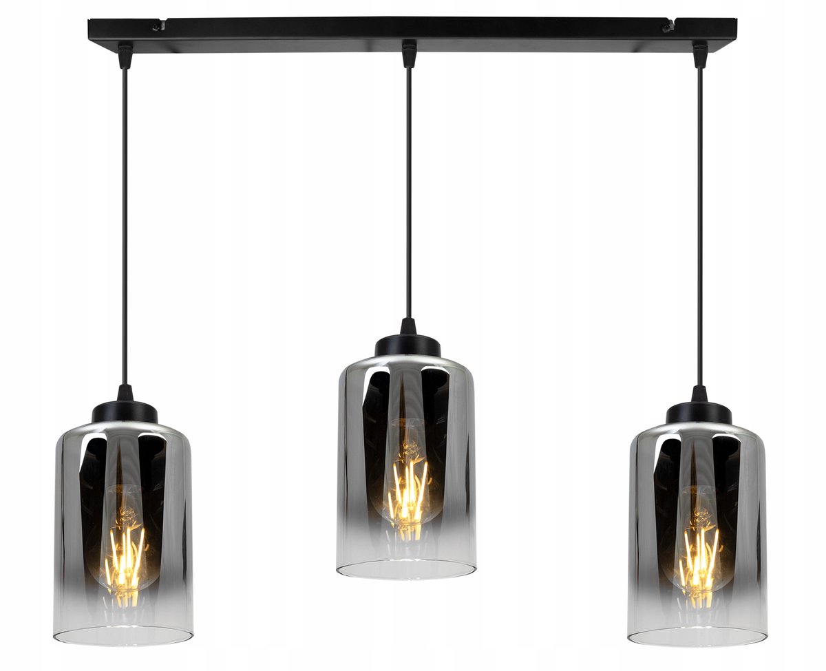Merلوze hanglamp met 3 glazen kappen, zwart metaal, E27