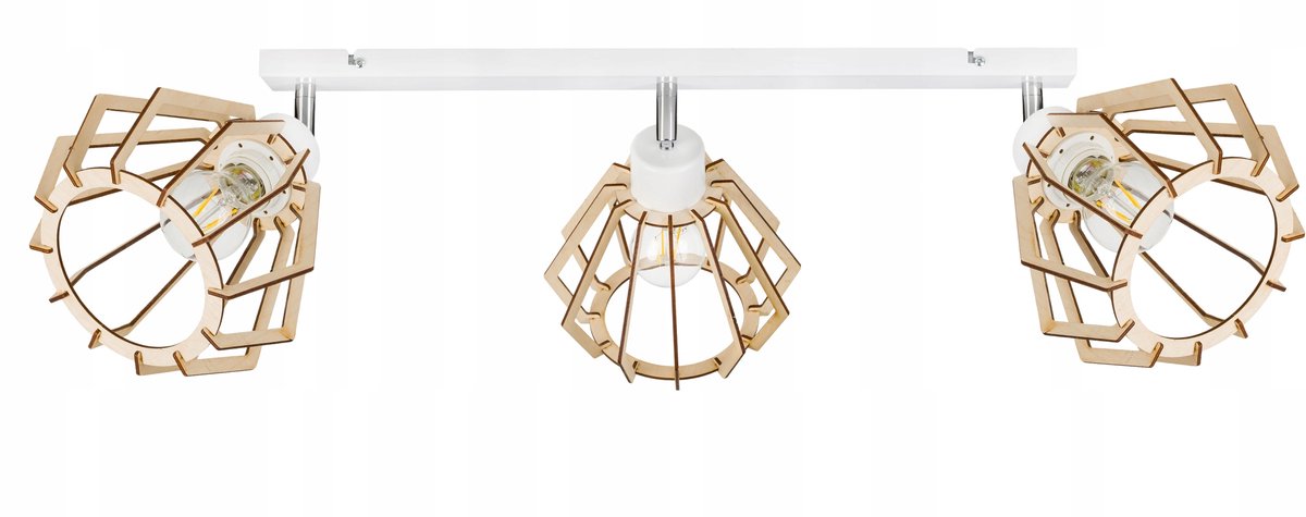 Plafondlamp Loft Hout 3xE27 Verstelbaar Wit/Chroom