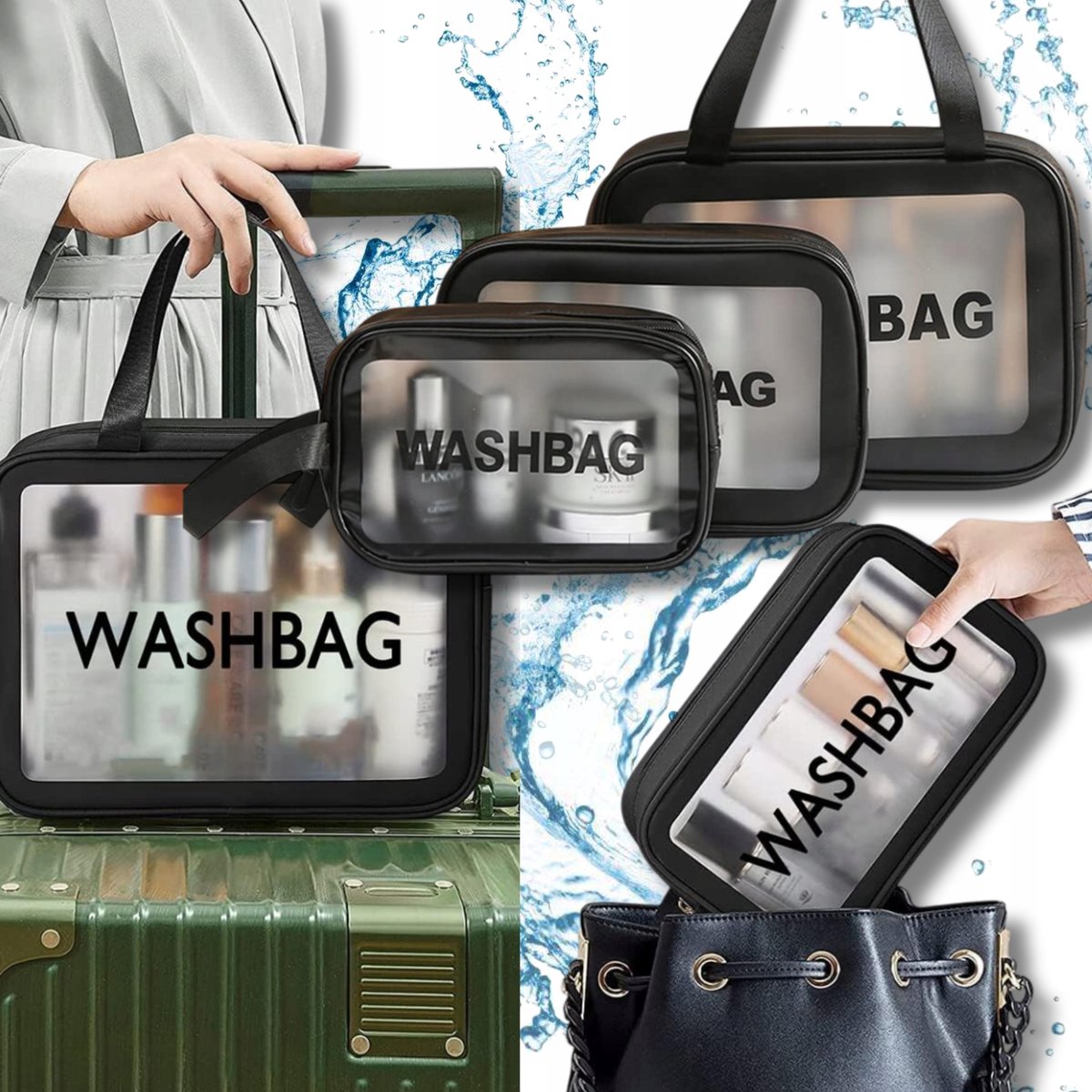 3x transparante rijstcosmeticatasjesset met ritsen - praktisch en waterdicht